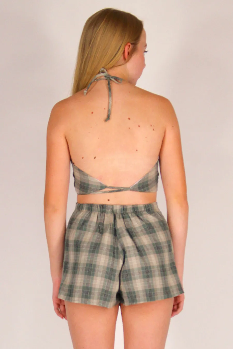 70's Halter - Flannel Green Beige Plaid