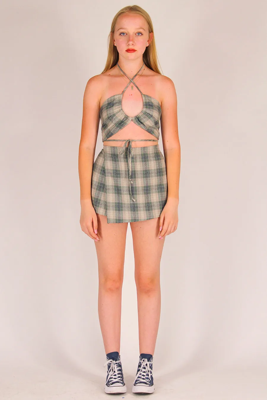 70's Halter - Flannel Green Beige Plaid