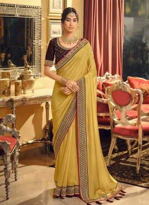 Art Silk Material Yellow Color Laced Border Half And Half Saree