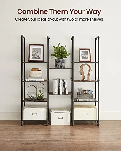 Bathroom Shelves, 5-Tier Storage Rack, Plant Flower Stand, 15.6 x 12.2 x 51 Inches, Rustic Brown and Black