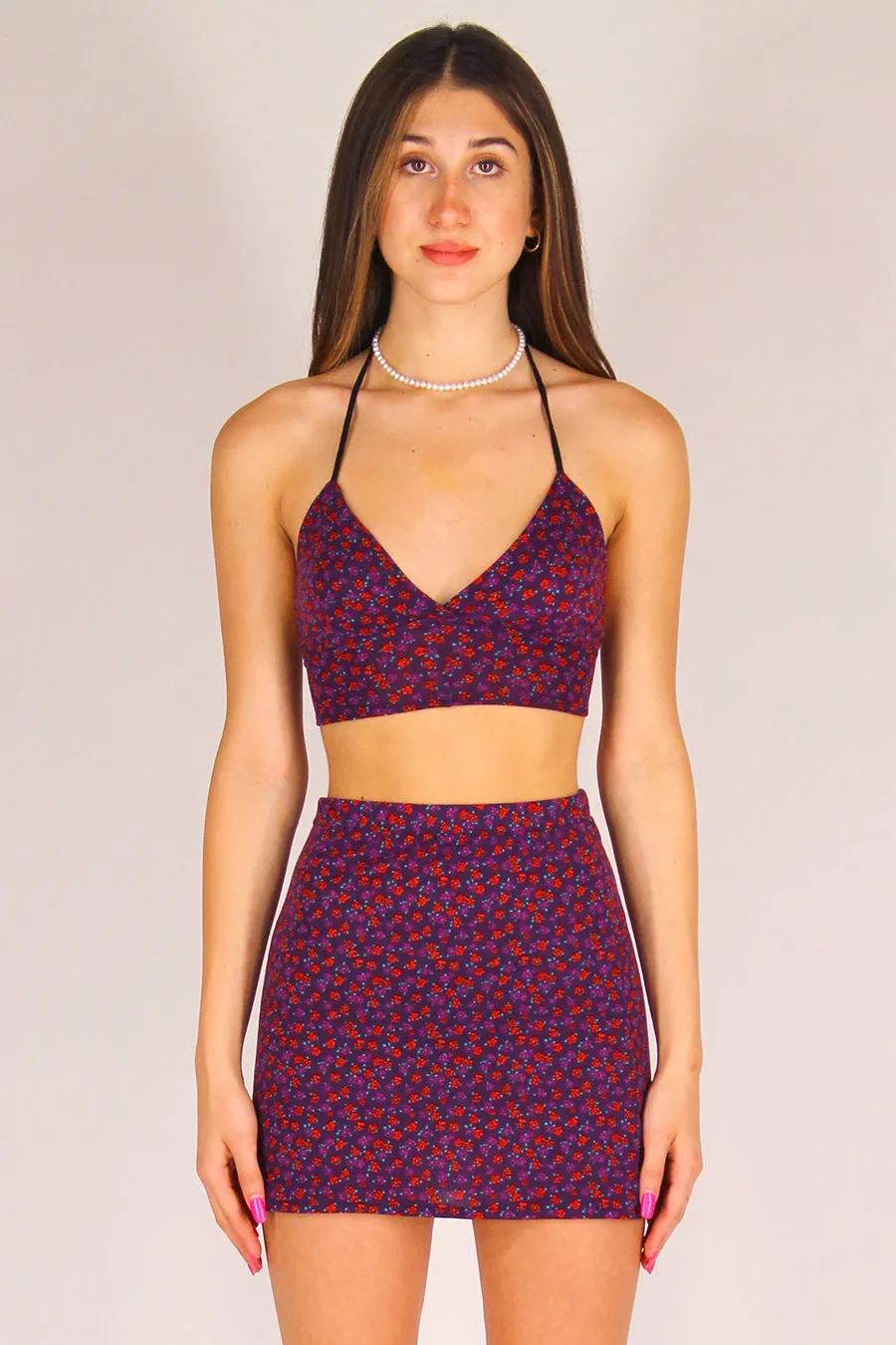 Bralette - Stretchy Purple with Red Floral