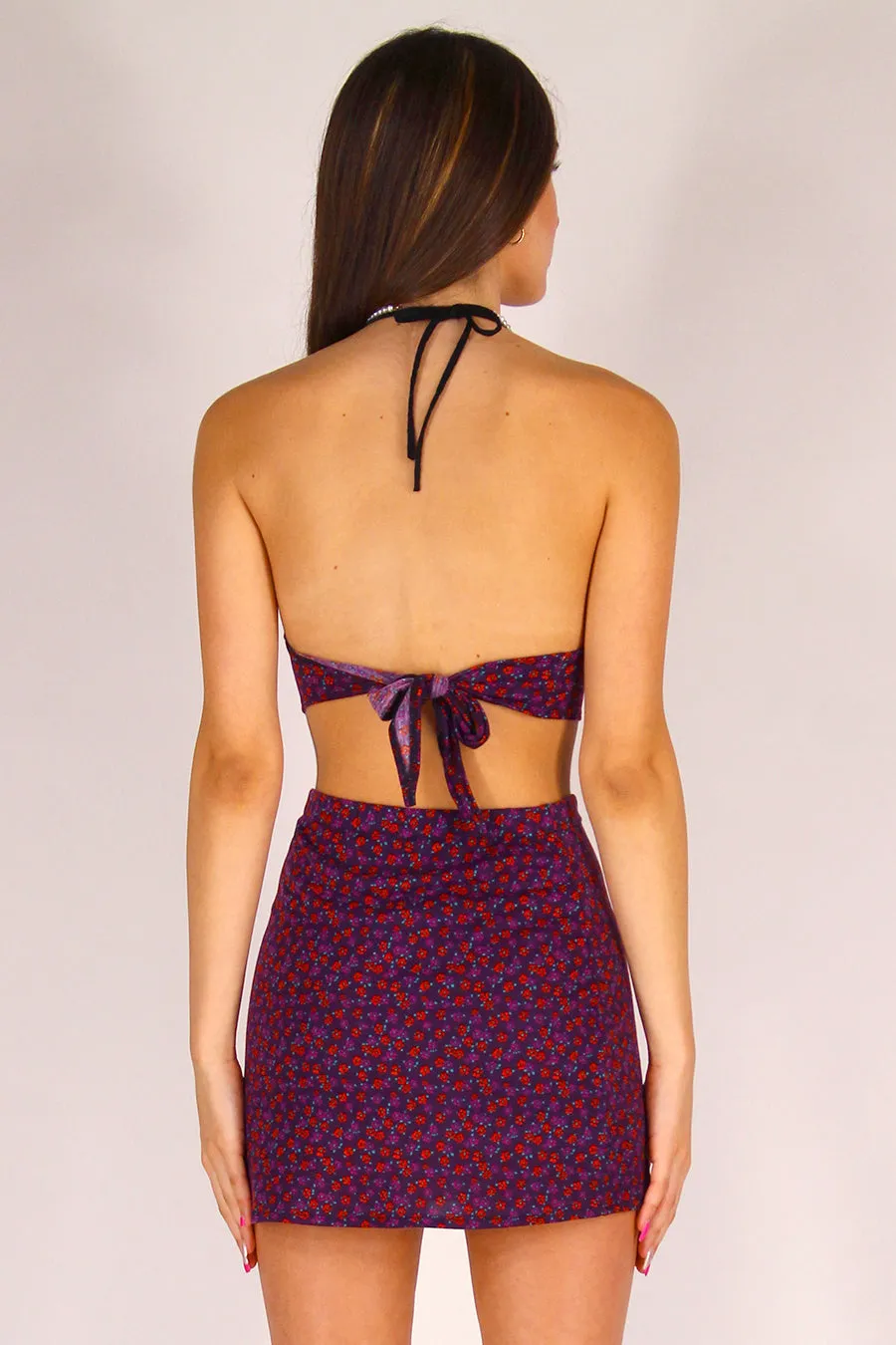 Bralette - Stretchy Purple with Red Floral