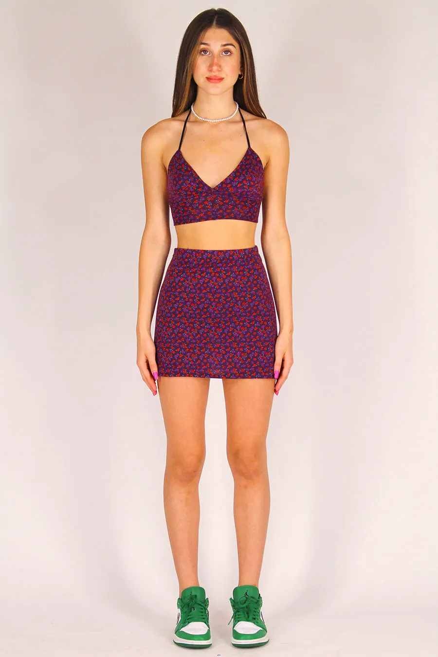 Bralette - Stretchy Purple with Red Floral