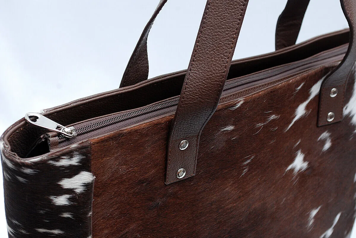 Dark Brown White Cow Fur Shoulder Bag