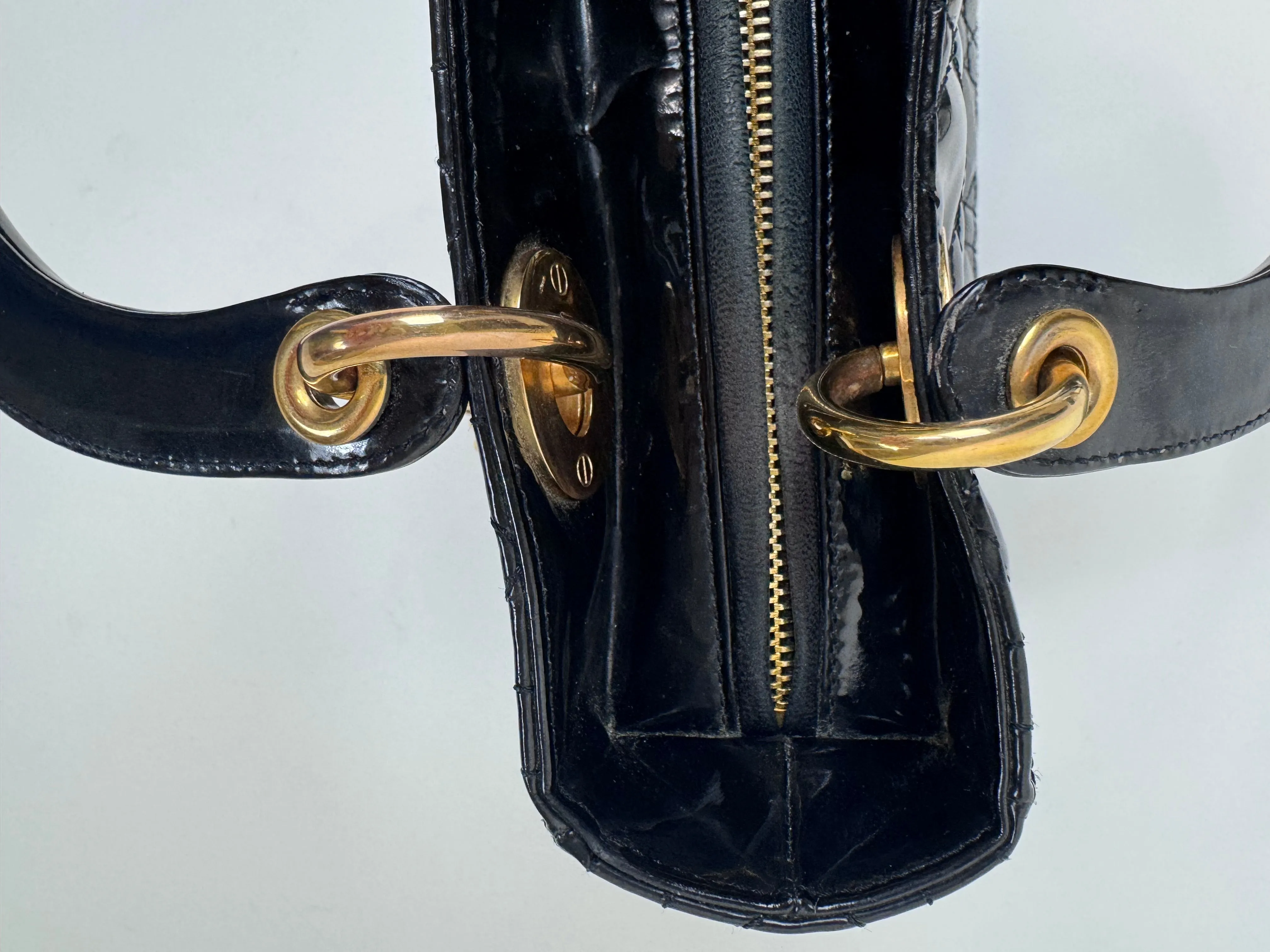 Dior Lady Cannage Enamel Black Two Way Bag