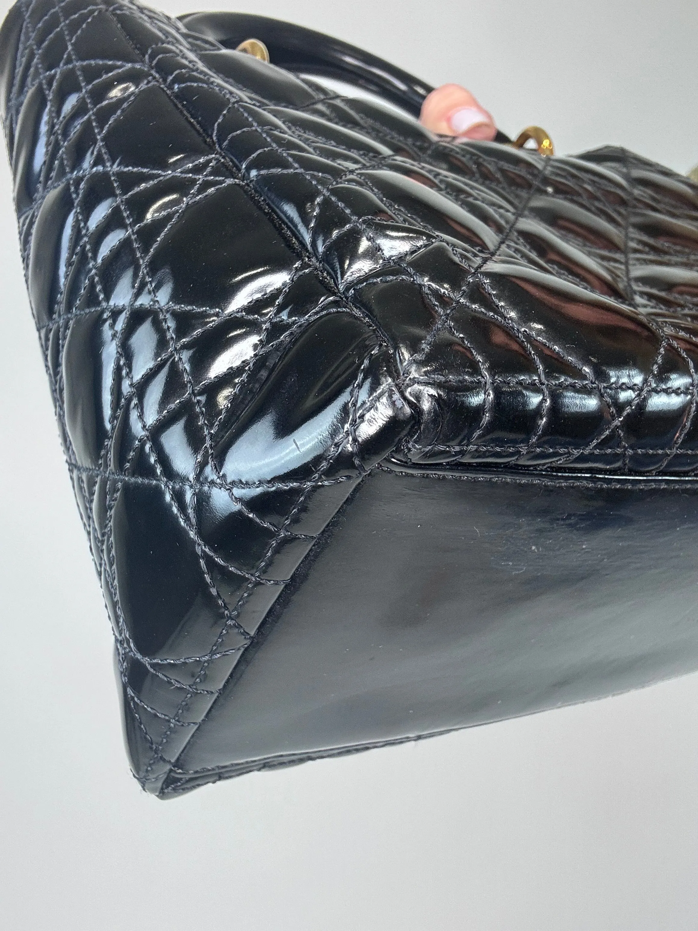 Dior Lady Cannage Enamel Black Two Way Bag