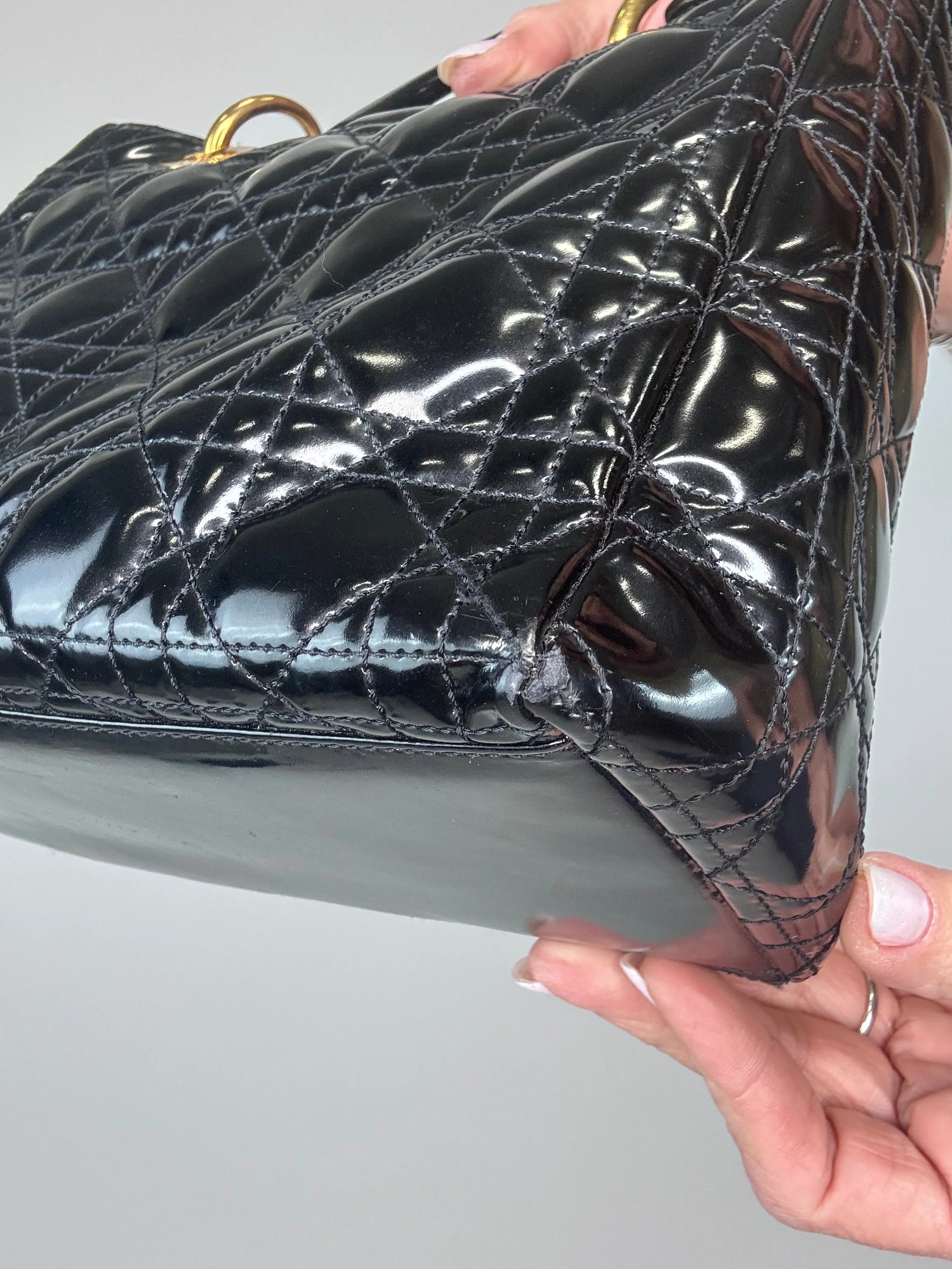Dior Lady Cannage Enamel Black Two Way Bag