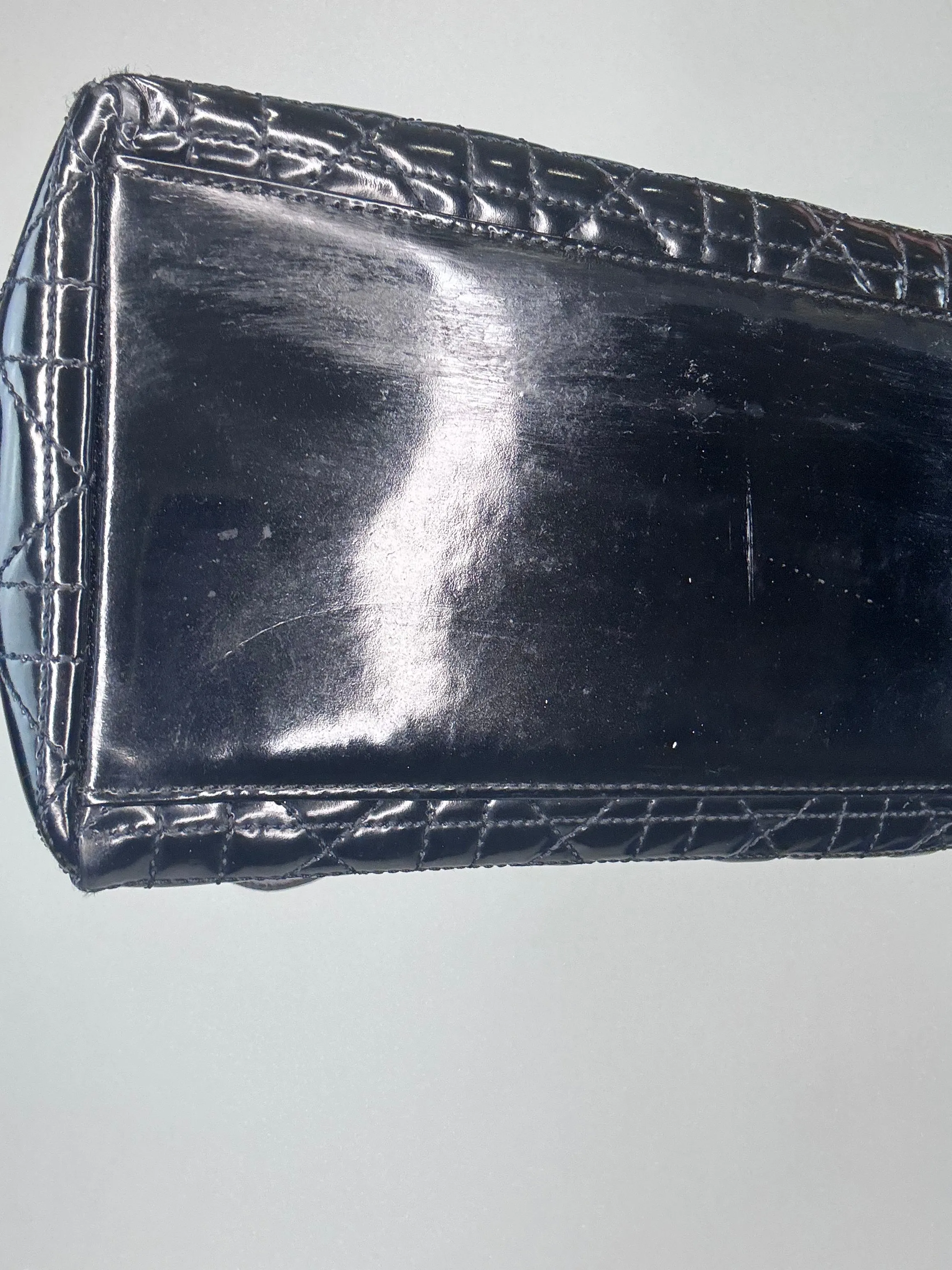 Dior Lady Cannage Enamel Black Two Way Bag