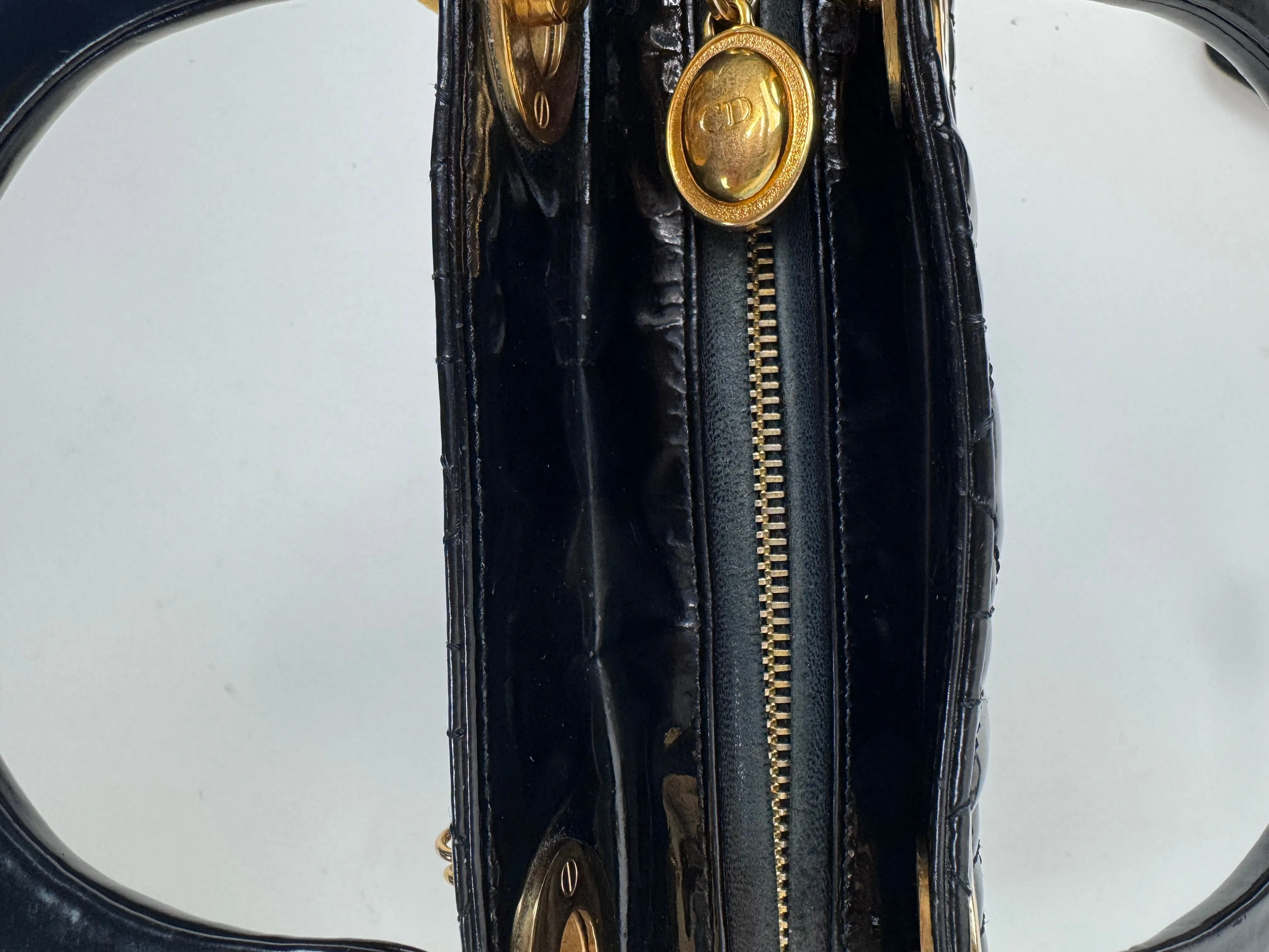 Dior Lady Cannage Enamel Black Two Way Bag