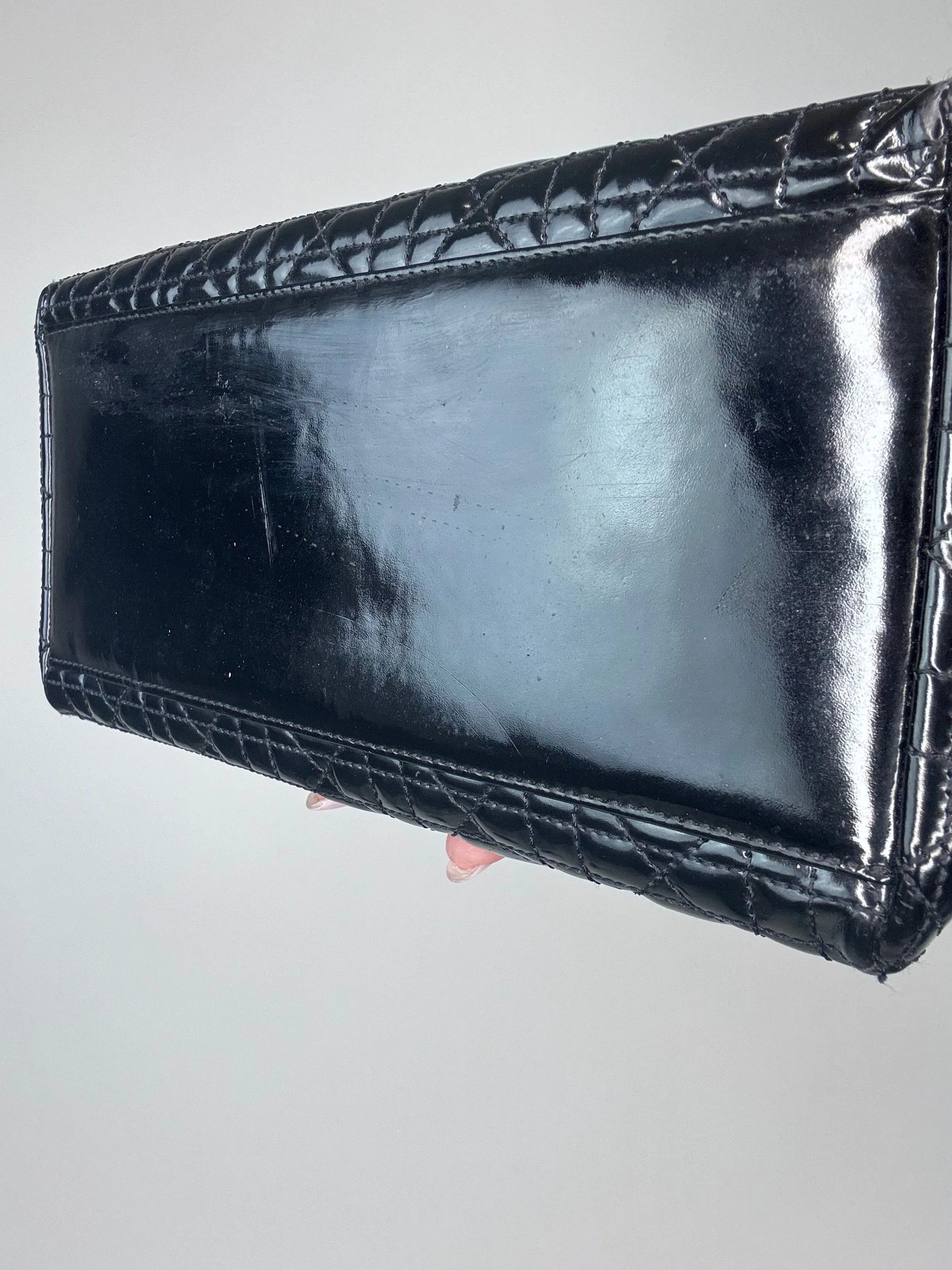 Dior Lady Cannage Enamel Black Two Way Bag