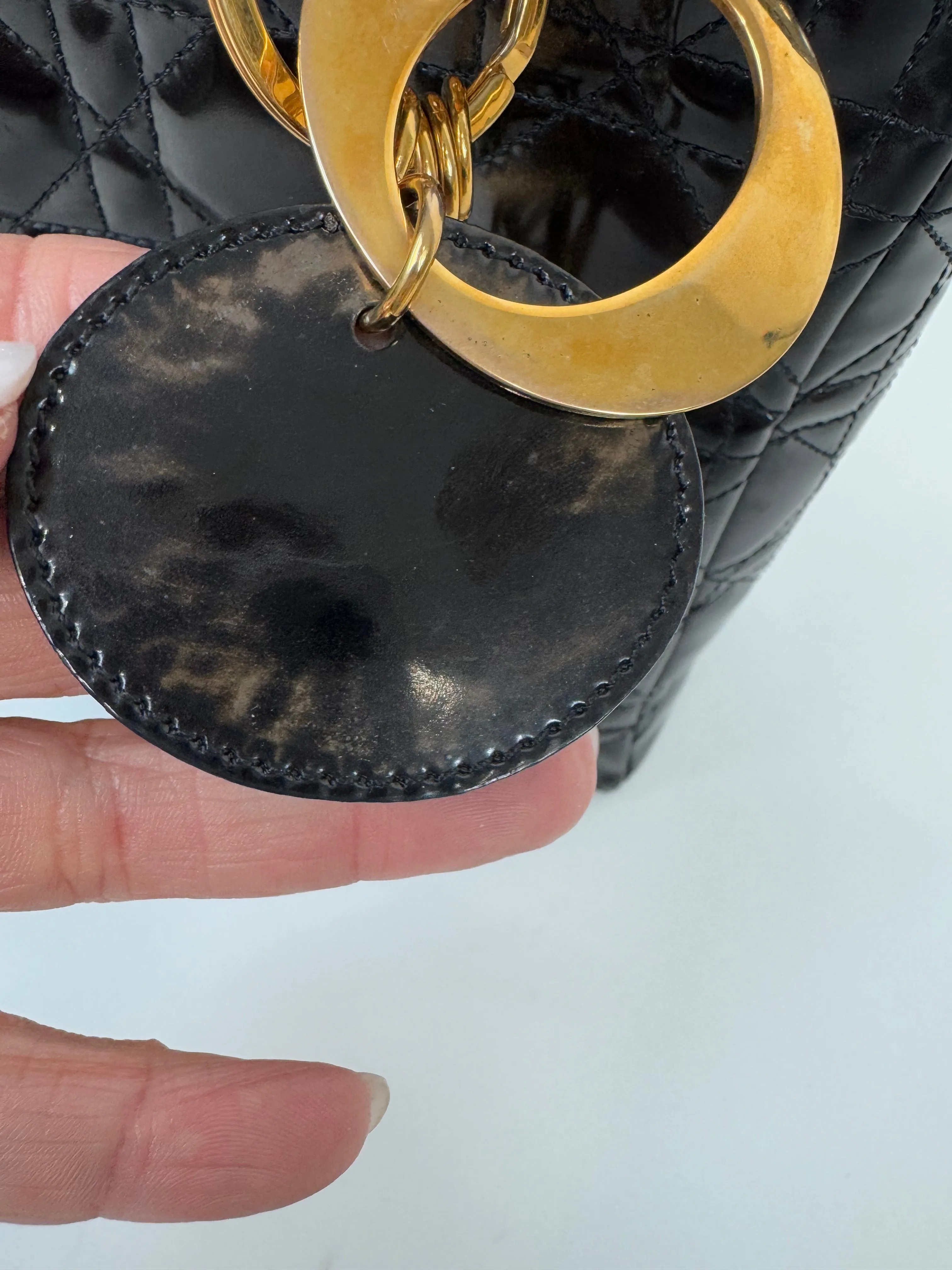 Dior Lady Cannage Enamel Black Two Way Bag
