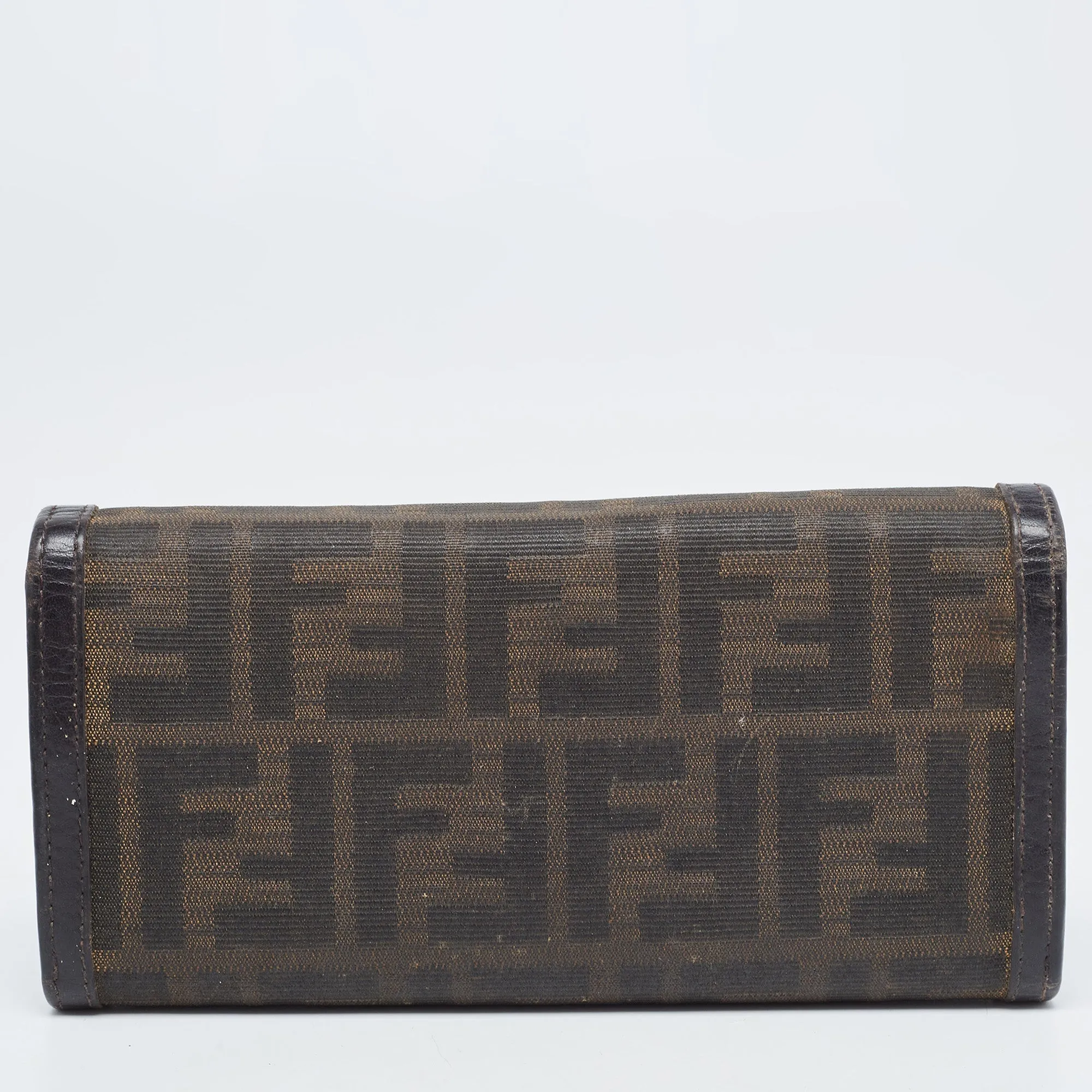 Fendi Dark Brown Zucca Canvas And Leather Trifold Continental Wallet