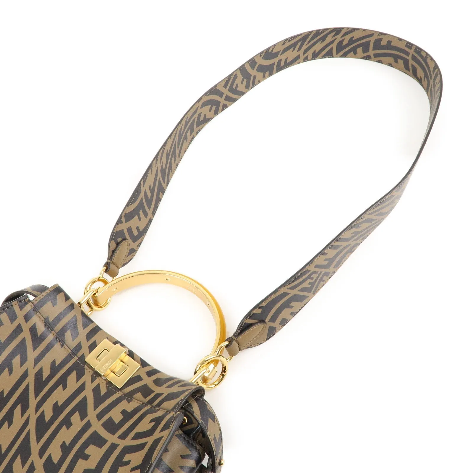 FENDI FF Vertigo Mini Peekaboo Leather Bag Brown Black 8BN244 Used F/S