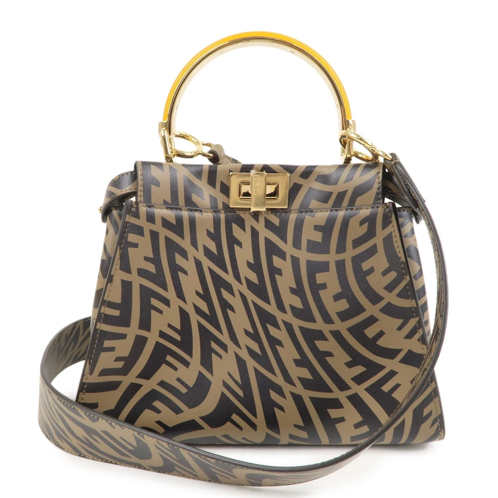 FENDI FF Vertigo Mini Peekaboo Leather Bag Brown Black 8BN244 Used F/S