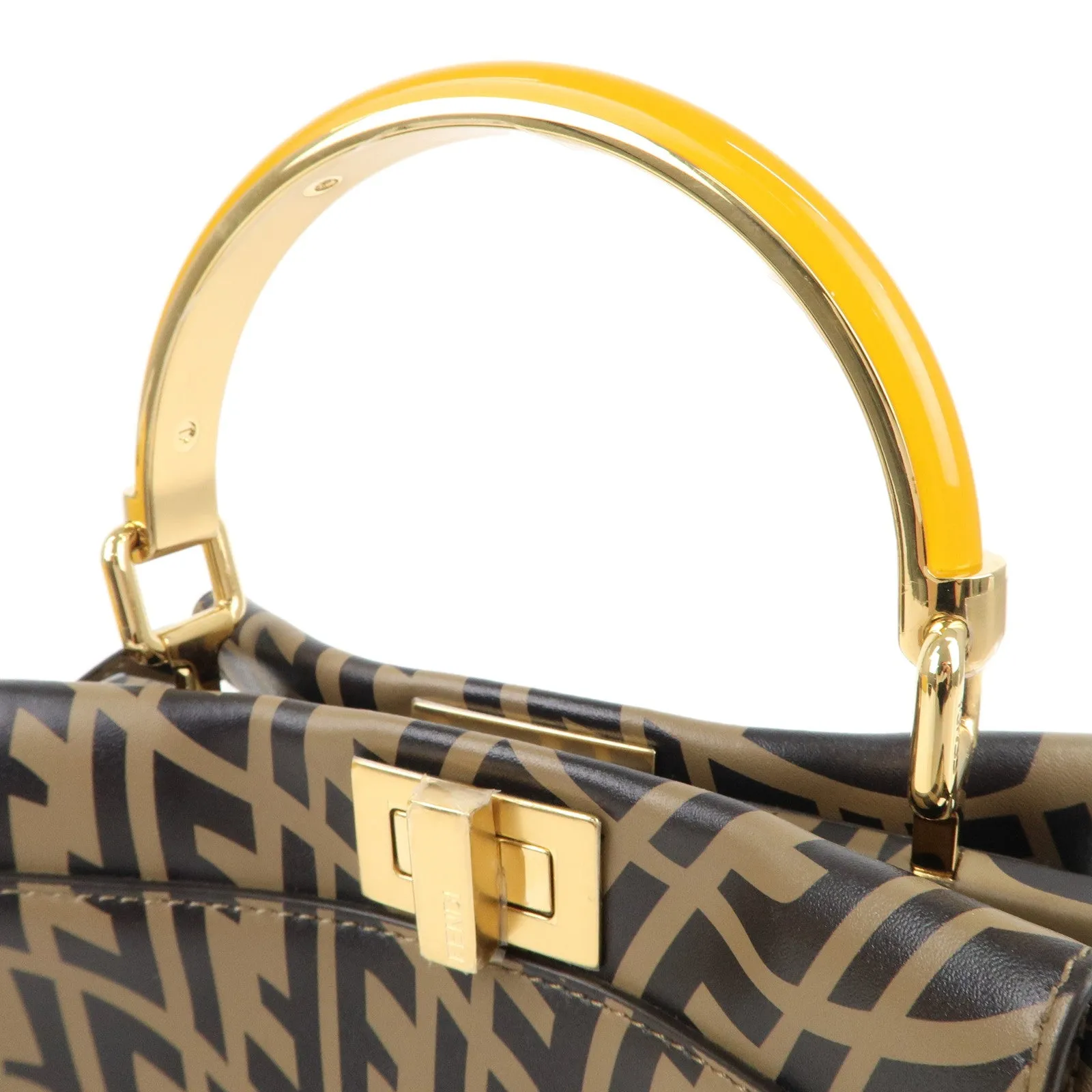 FENDI FF Vertigo Mini Peekaboo Leather Bag Brown Black 8BN244 Used F/S