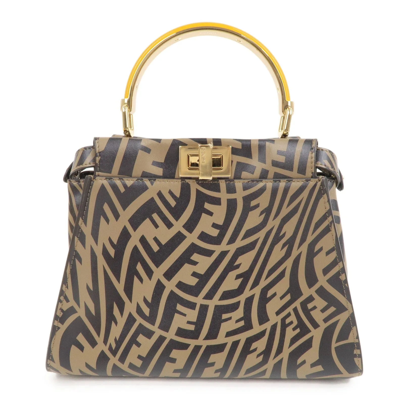 FENDI FF Vertigo Mini Peekaboo Leather Bag Brown Black 8BN244 Used F/S