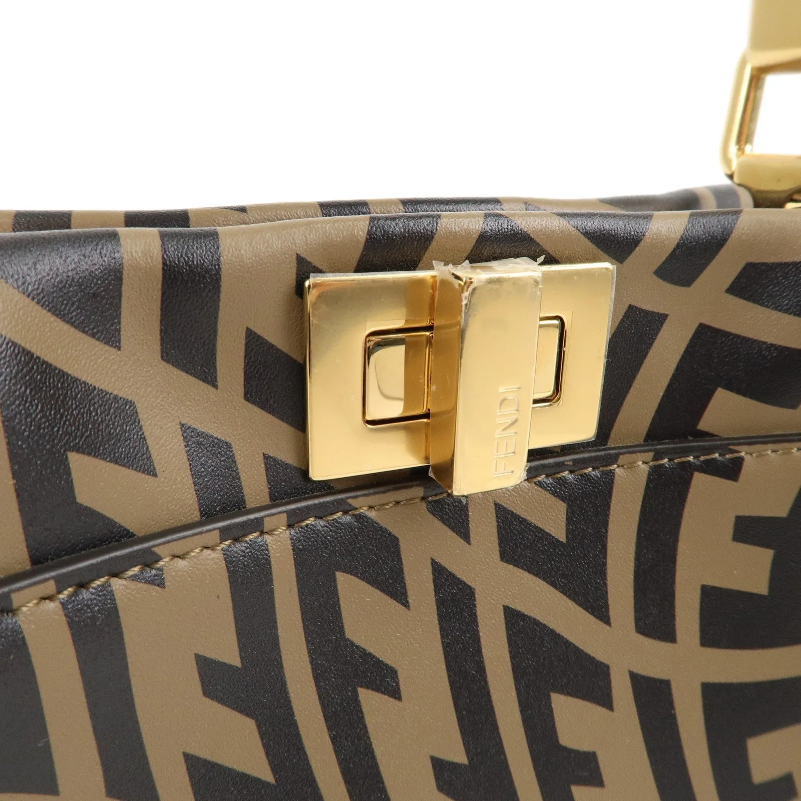FENDI FF Vertigo Mini Peekaboo Leather Bag Brown Black 8BN244 Used F/S