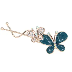 Gold Finish Enamel Butterfly Rhinestone Hair Clip [pc]