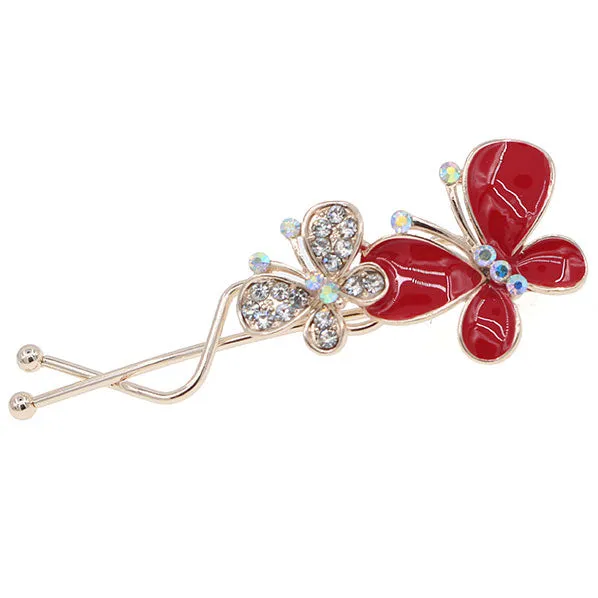 Gold Finish Enamel Butterfly Rhinestone Hair Clip [pc]