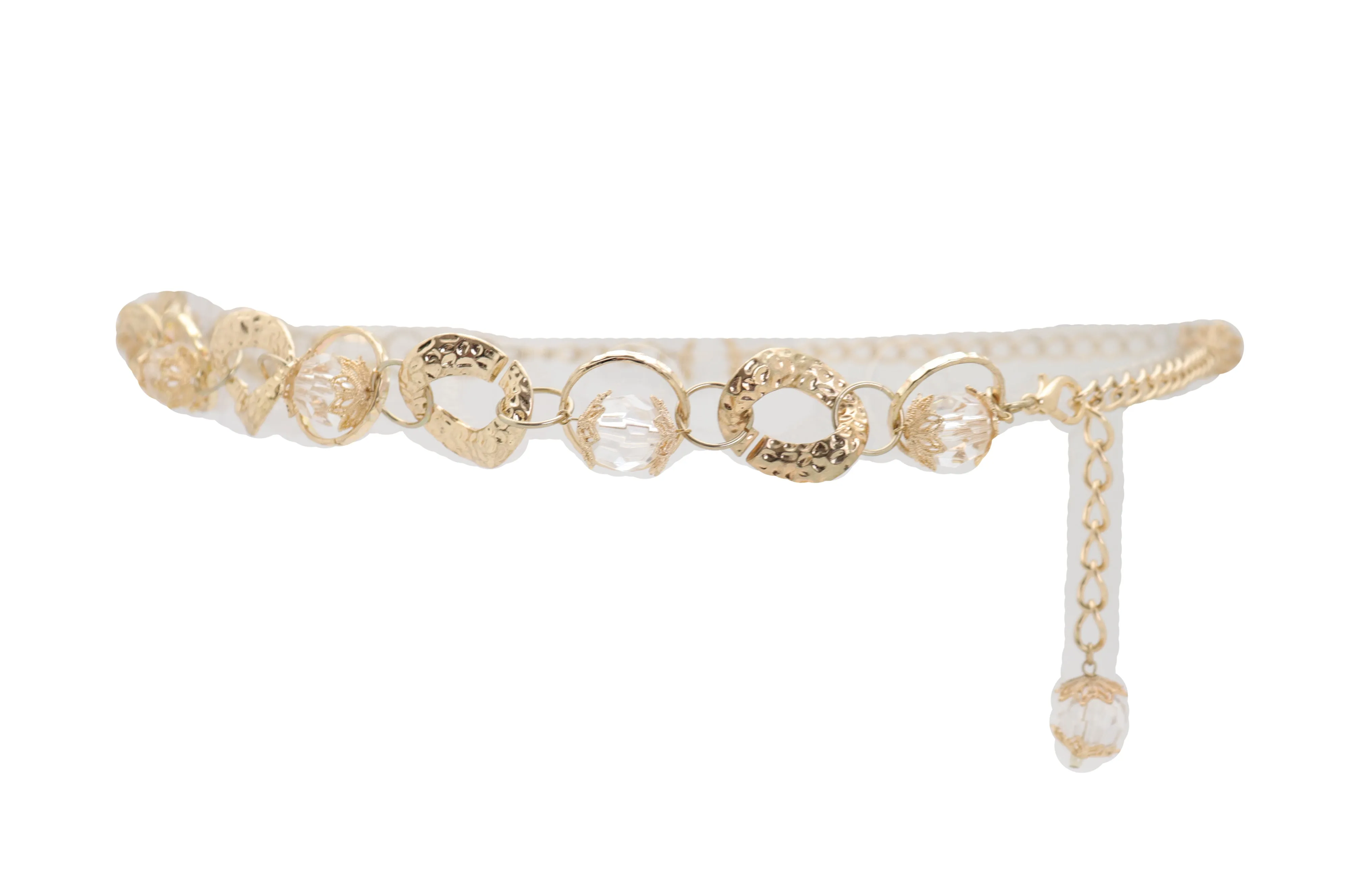Gold Metal Chain Chunky Links Waistband Fashion Belt Clear Beads Size S M