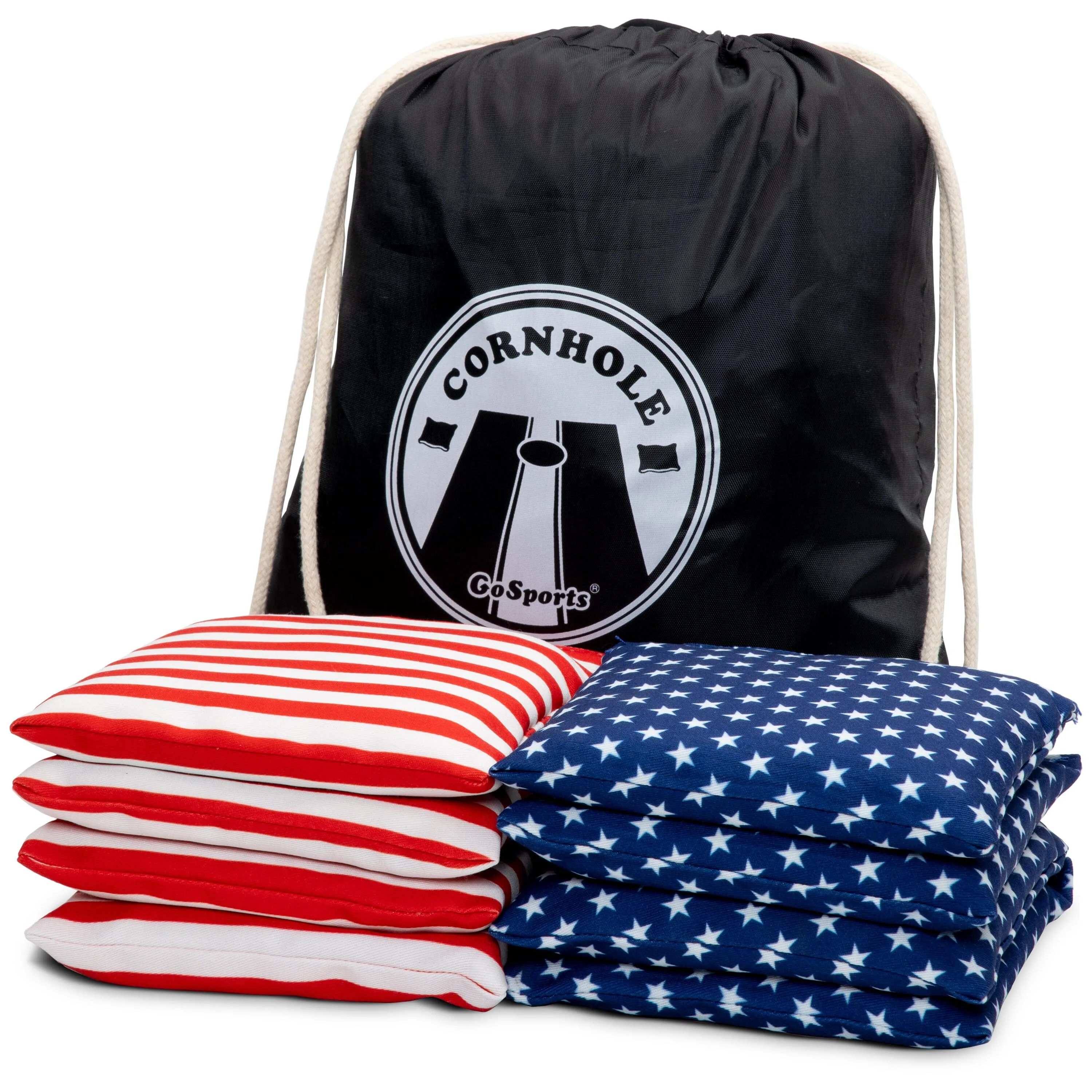 GoSports Official Regulation Cornhole Bean Bags Set of 8 - All Weather - Classic American Stars and Stripes