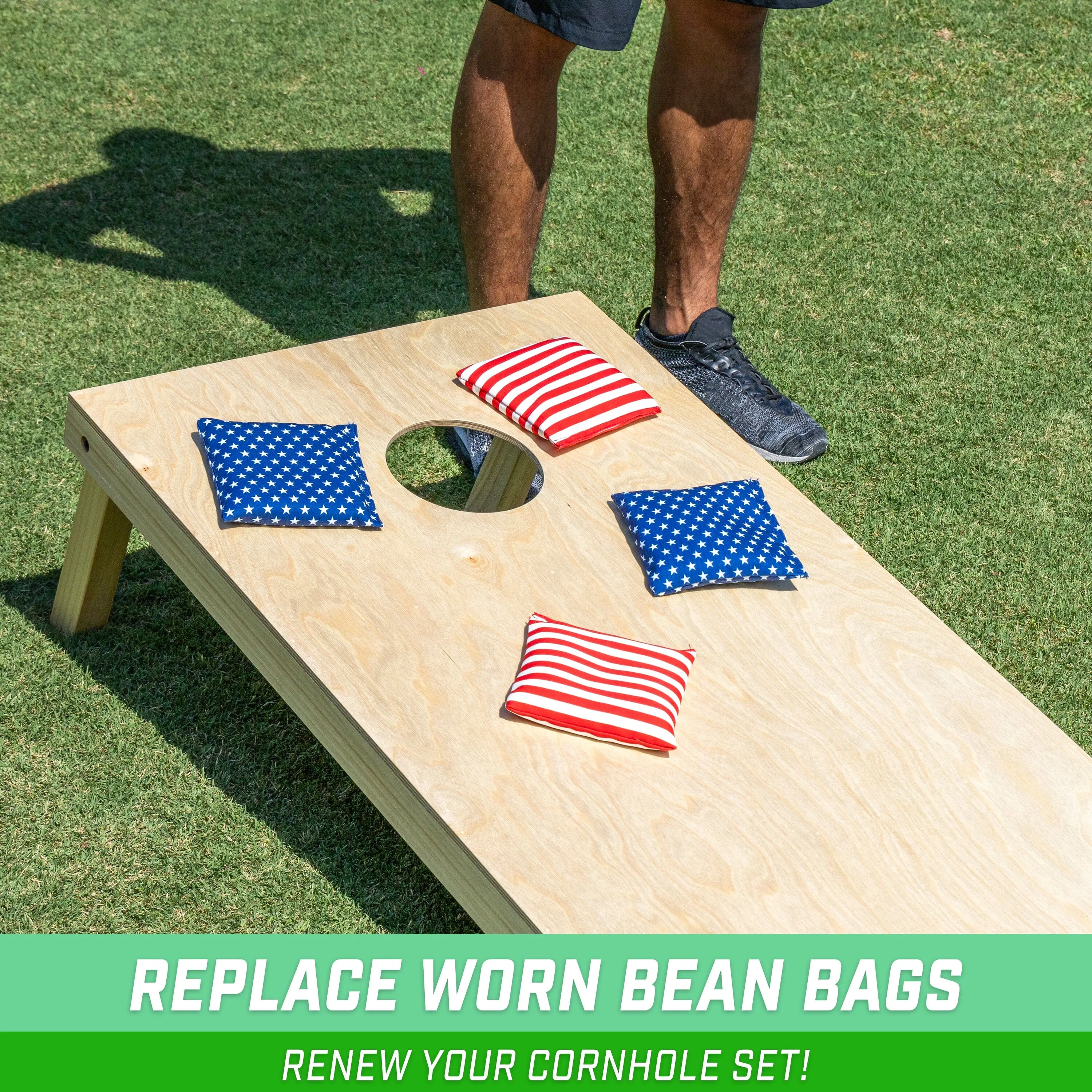 GoSports Official Regulation Cornhole Bean Bags Set of 8 - All Weather - Classic American Stars and Stripes