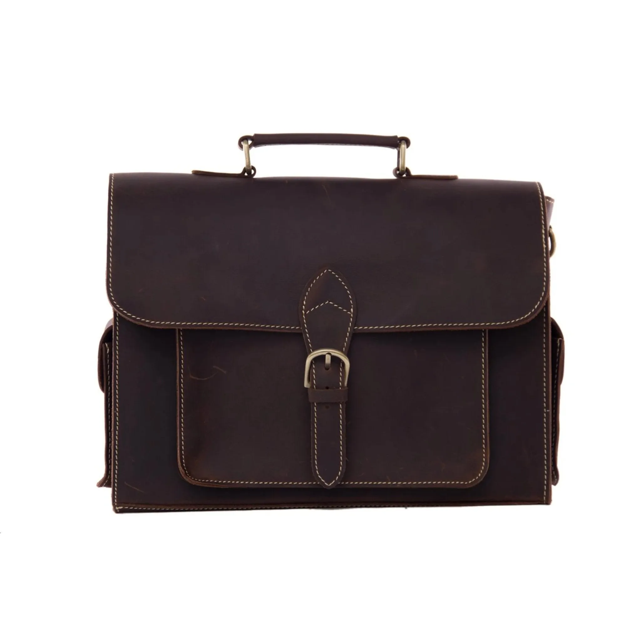 Handmade Genuine Leather Satchel - Dark Brown