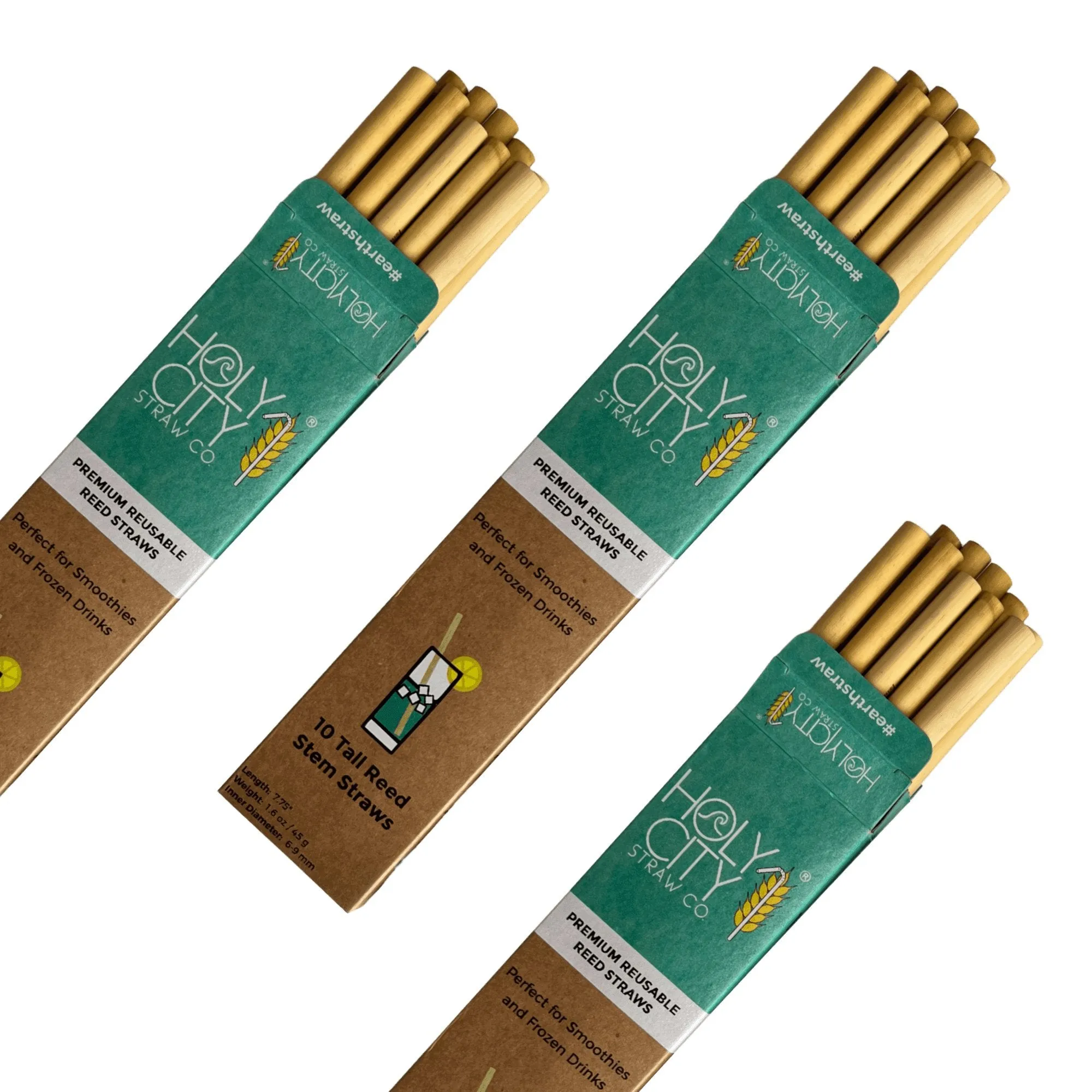 Holy City Straw Company Tall Reusable Reed Straw Bundle - 3 Pack