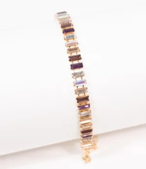 Iridescent Rhinestone Gold Metal Bracelet