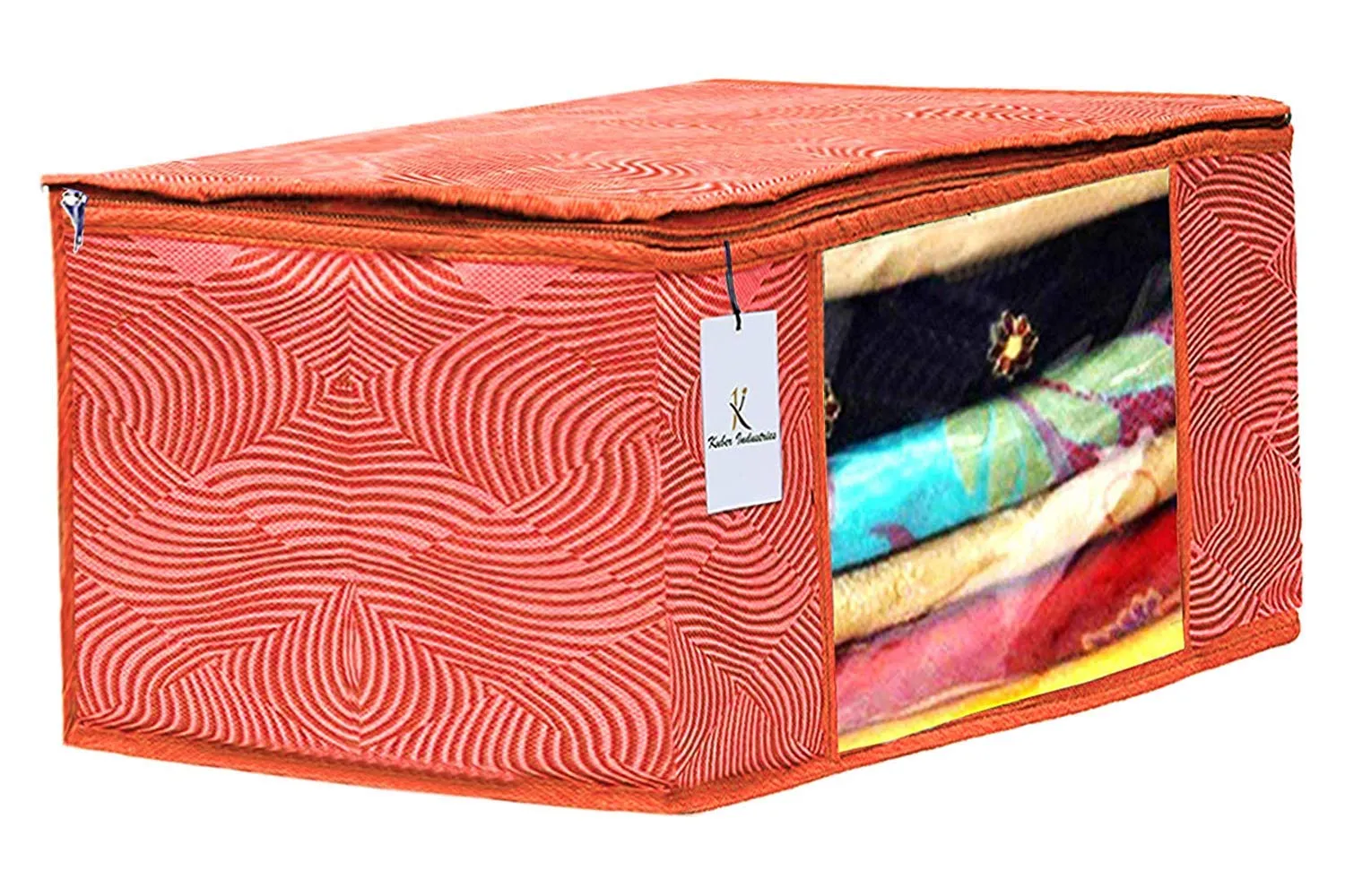 Kuber Industries Leheriya Printed 6 Piece Non Woven Saree Cover And 6 Pieces Underbed Storage Bag, Storage Organiser, Blanket Cover, Orange & Blue -CTKTC42456