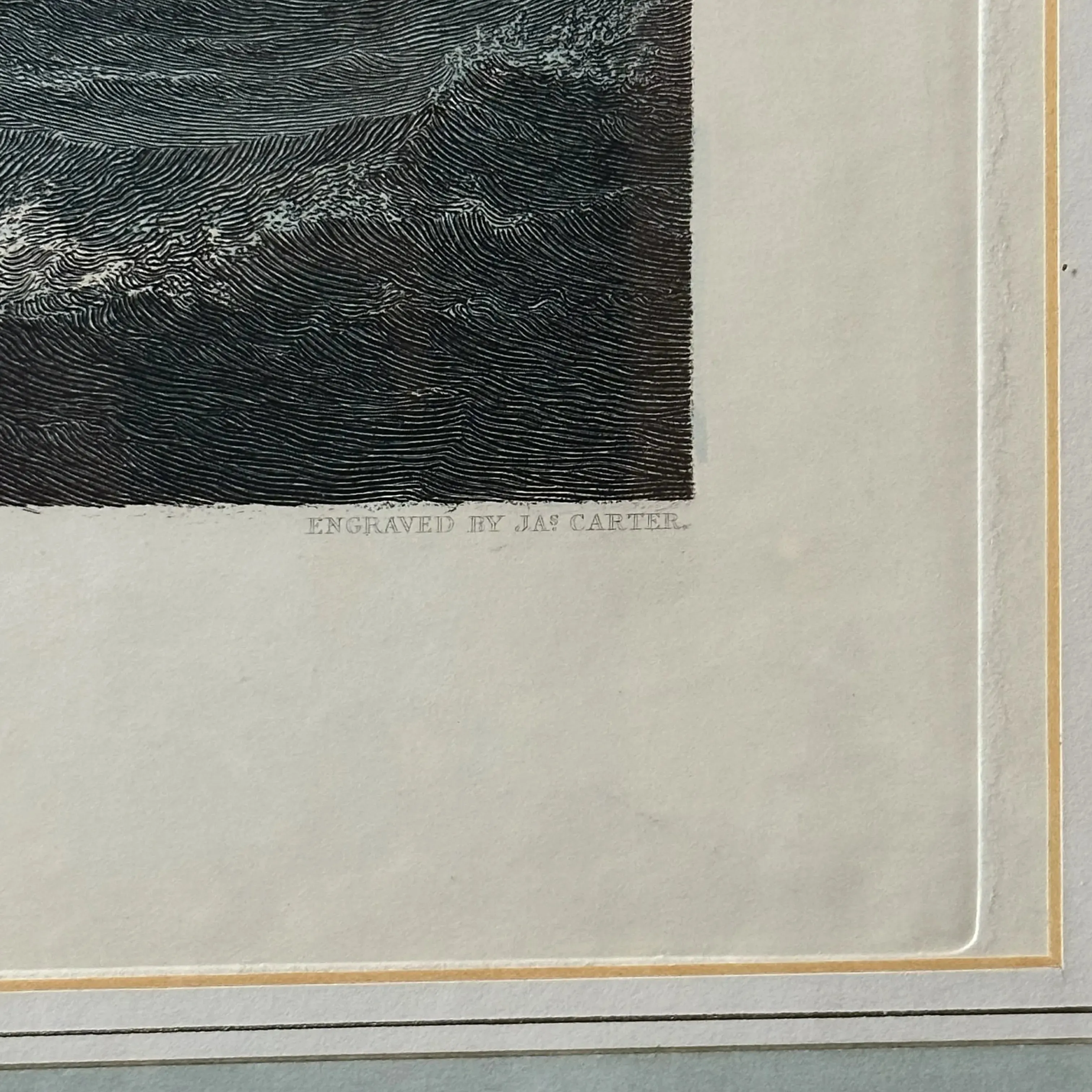 Large, framed, hand-colored 1841 etching of U.S. ship in the Port of Liverpool