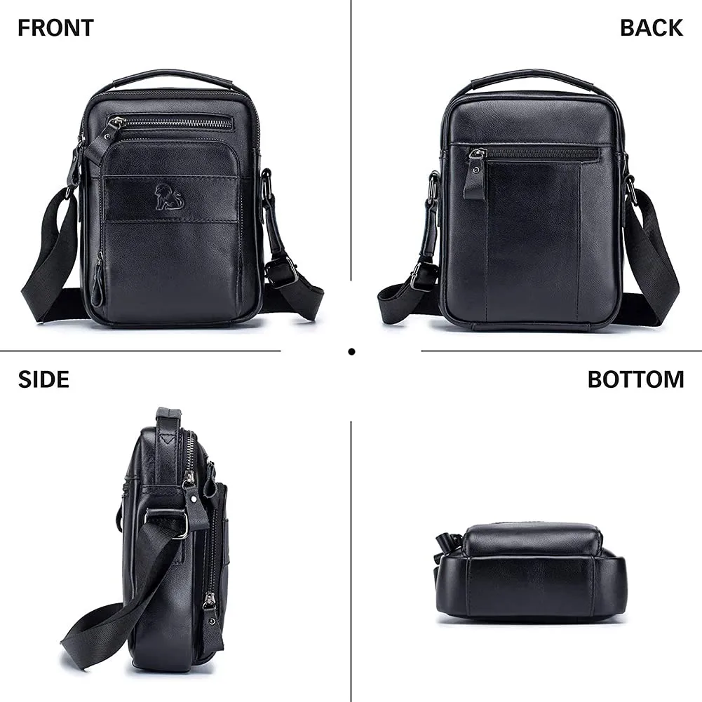 Men's Genuine Leather Shoulder Bag Messenger Briefcase CrossBody Handbag Satchel Travel bag, black