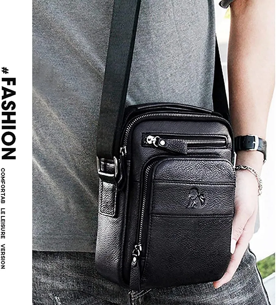 Men's Genuine Leather Shoulder Bag Messenger Briefcase CrossBody Handbag Satchel Travel bag, black