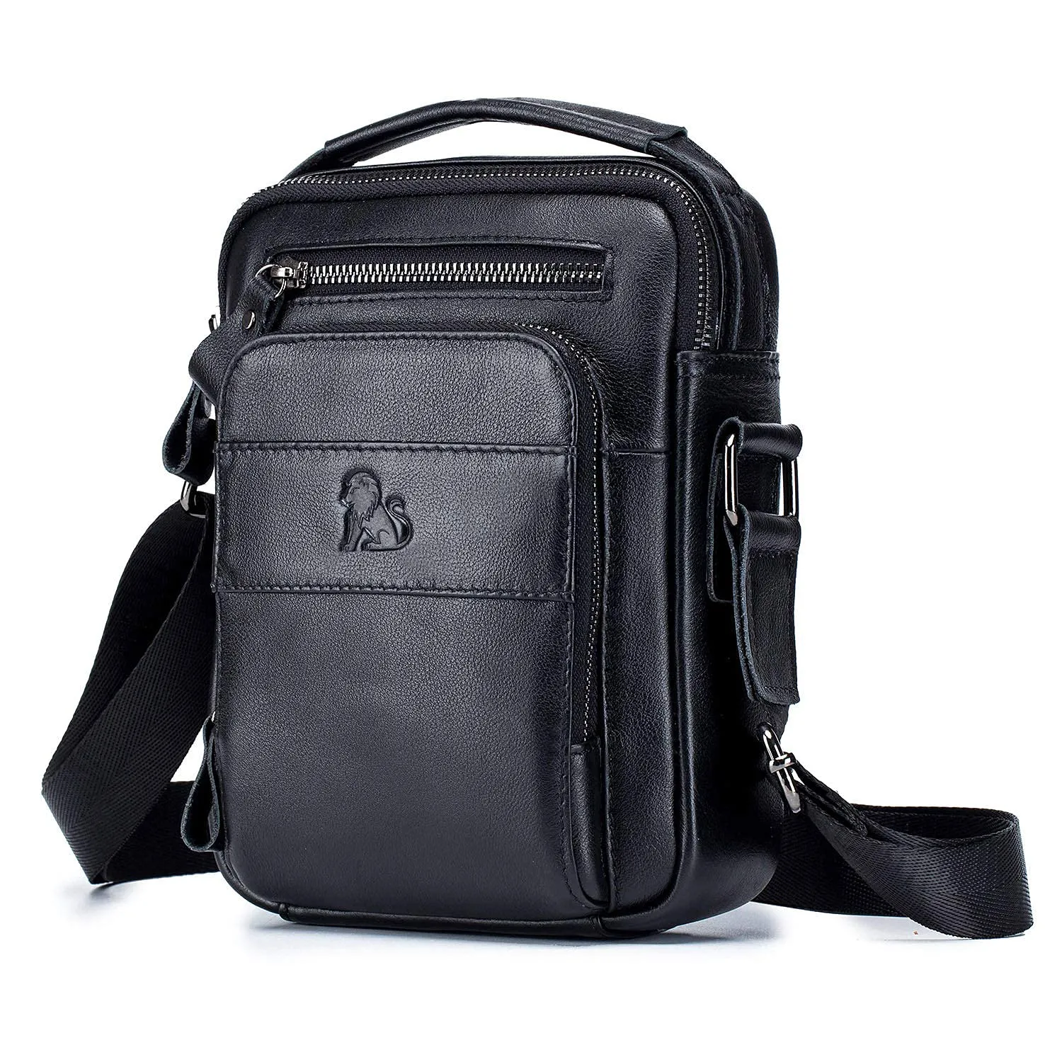 Men's Genuine Leather Shoulder Bag Messenger Briefcase CrossBody Handbag Satchel Travel bag, black