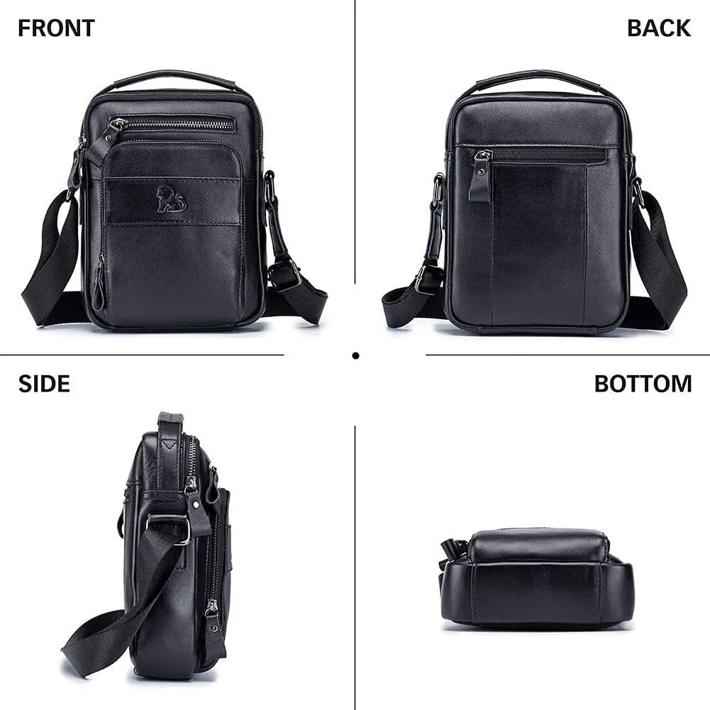 Men's Genuine Leather Shoulder Bag Messenger Briefcase CrossBody Handbag Satchel Travel bag, black