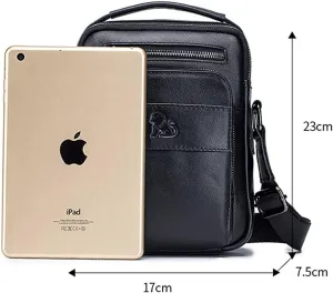 Men's Genuine Leather Shoulder Bag Messenger Briefcase CrossBody Handbag Satchel Travel bag, black