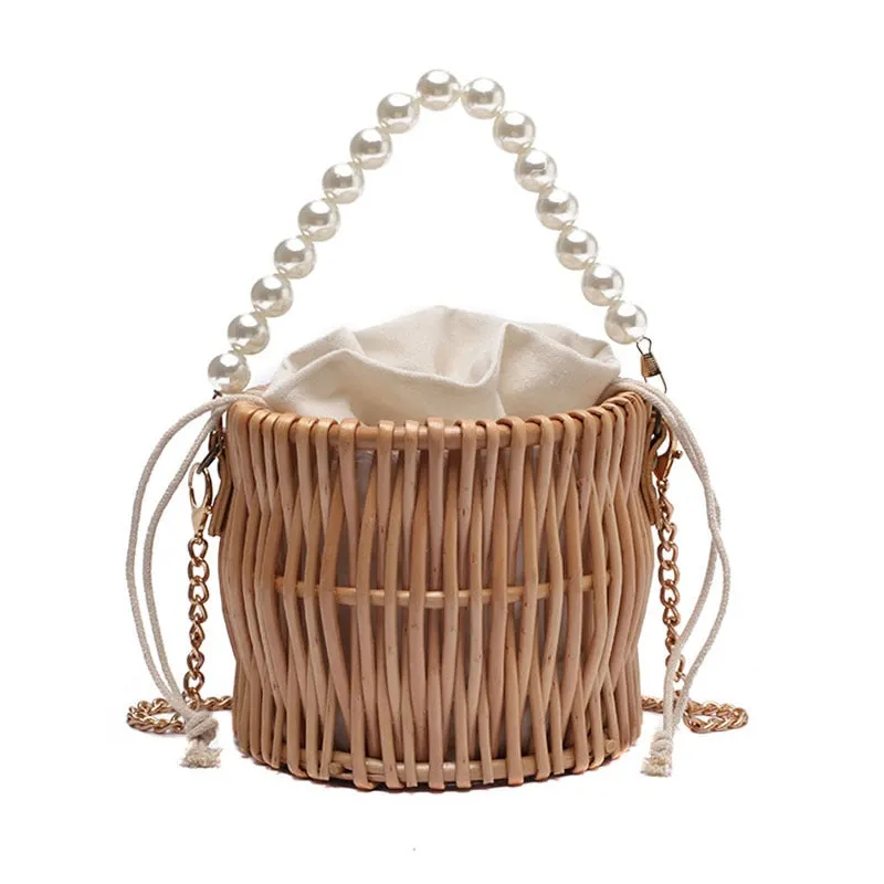 Pearl Straw Bucket Bag