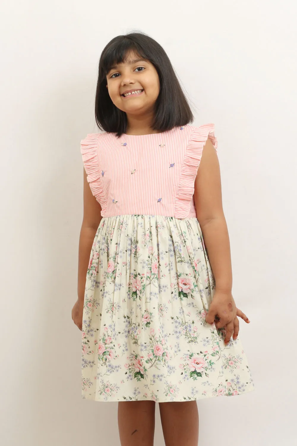 Pink Stripe & Floral Print Dress