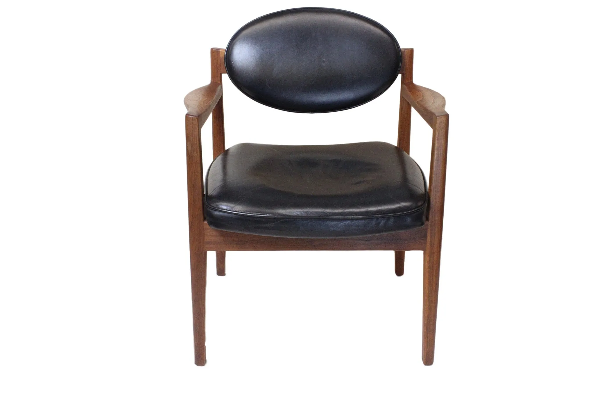 RARE Matching Pair of Vintage Black Leather Oval-Back Lounge Chairs by Jens Risom