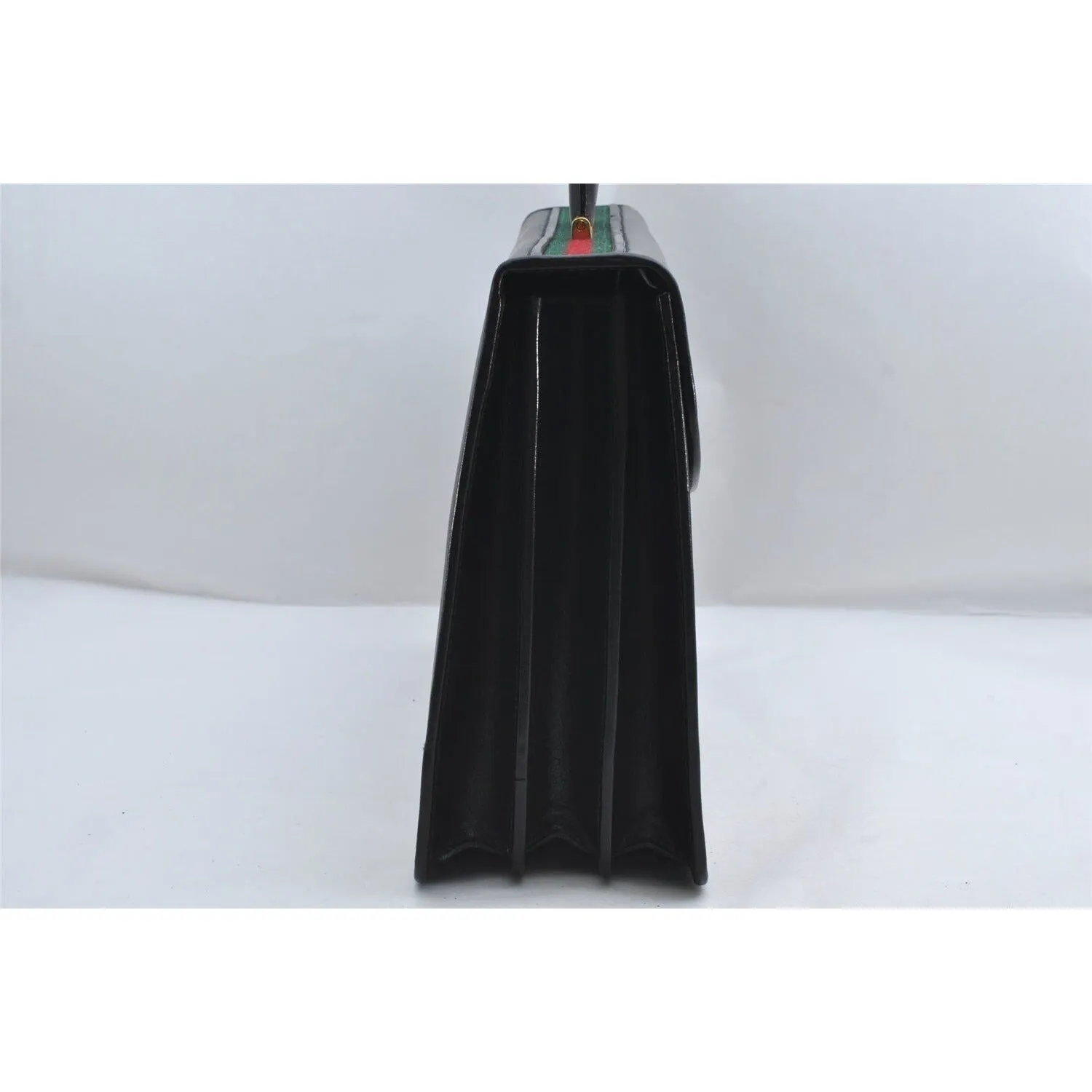 RARE, vintage, Gucci, 'Ophidia' style XL black leather, laptop/messenger/briefcase with a red & green Sherry stripe accent