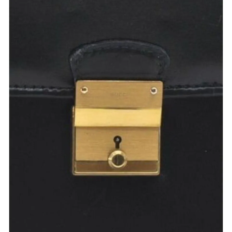 RARE, vintage, Gucci, 'Ophidia' style XL black leather, laptop/messenger/briefcase with a red & green Sherry stripe accent