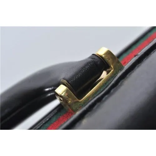 RARE, vintage, Gucci, 'Ophidia' style XL black leather, laptop/messenger/briefcase with a red & green Sherry stripe accent