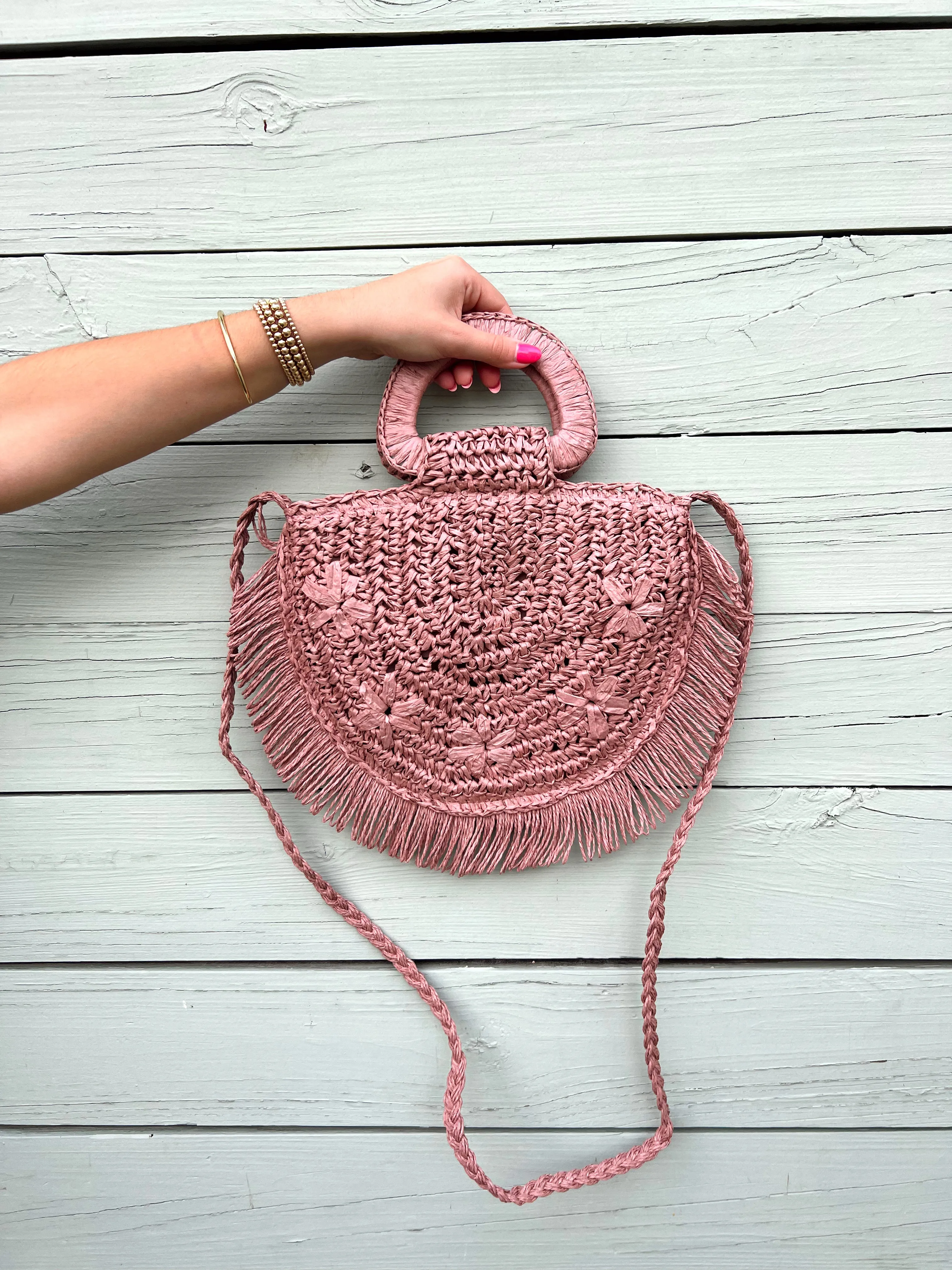Round Trip Pink Straw Circle Bag