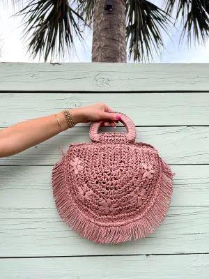 Round Trip Pink Straw Circle Bag