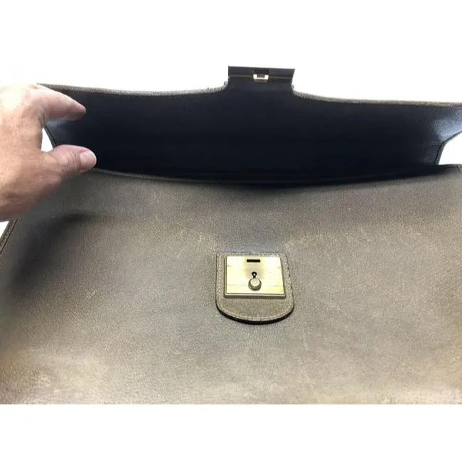 SOLD! Gucci Gg Supreme Brown Leather Portfolio Multi Compartment Briefcase