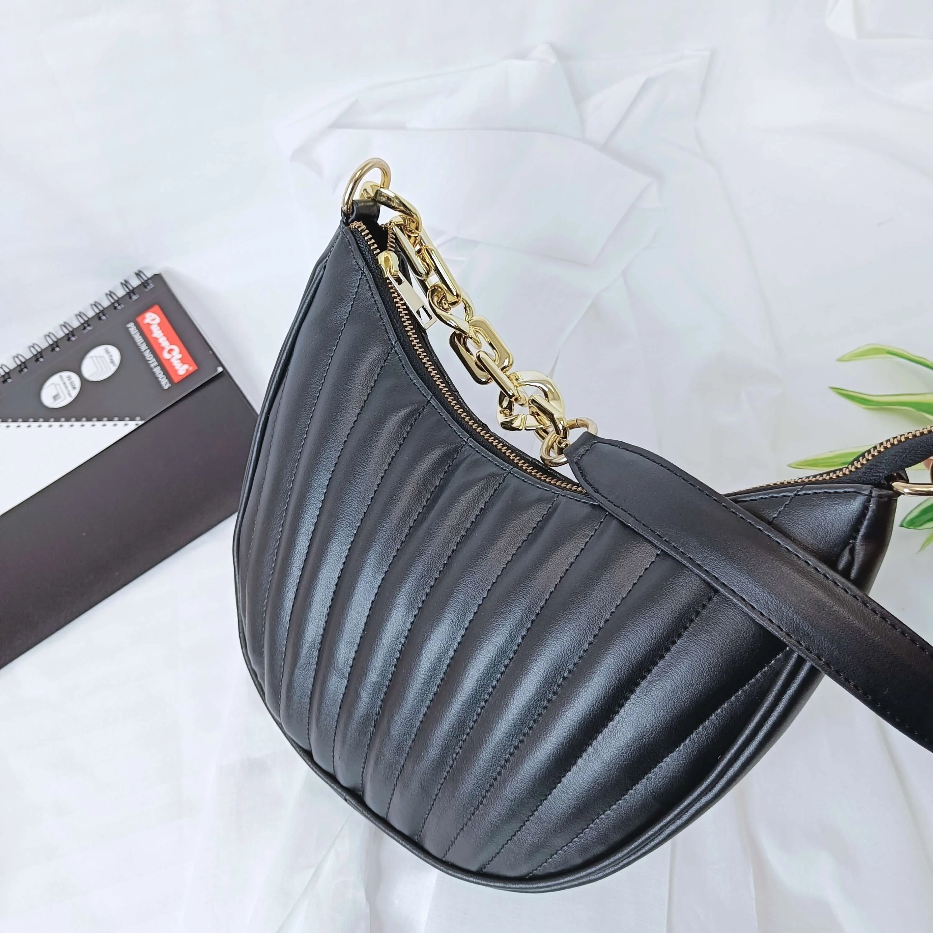 Striped Embossed Shoulder Bag