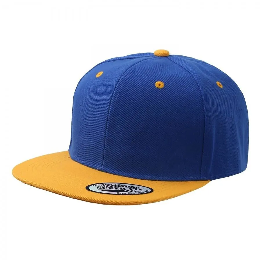 Two-Tone Blank Adjustable Flat Bill Plain Snapback Hats - More Colors