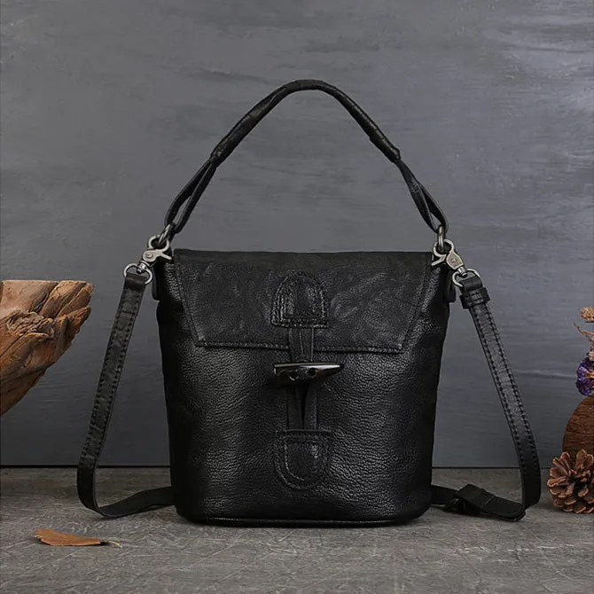 Vintage Womens Leather Shoulder Handbags Crossbody Bucket Purse