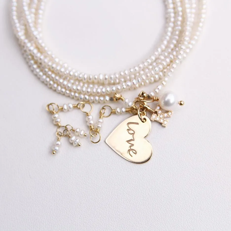 White Pearl Wrap Bracelet & Necklace