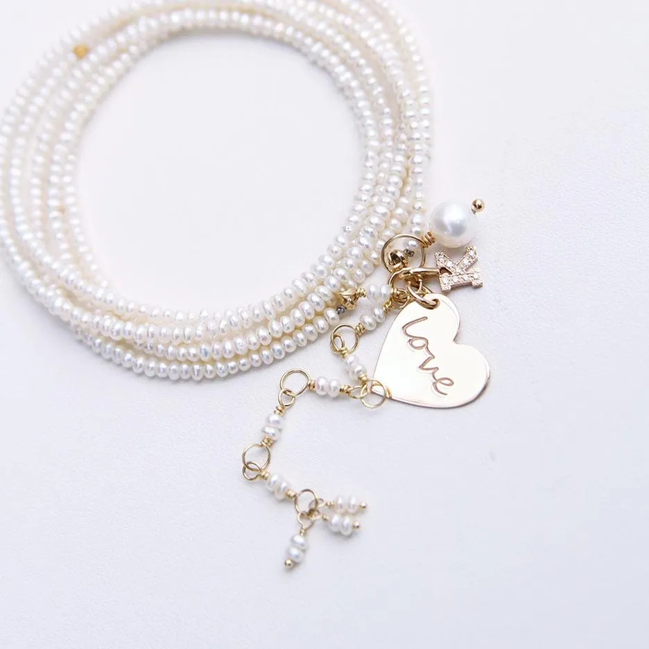White Pearl Wrap Bracelet & Necklace